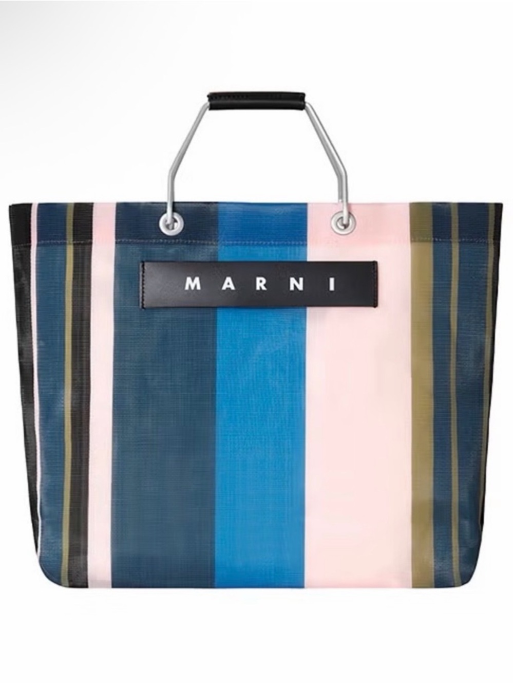 Marni Market Shopping Bag  Pink, Blue, Black & Olive Striped 33X33X1 NWT